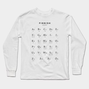 Finnish Alphabet Chart, Finland Language Learning Long Sleeve T-Shirt